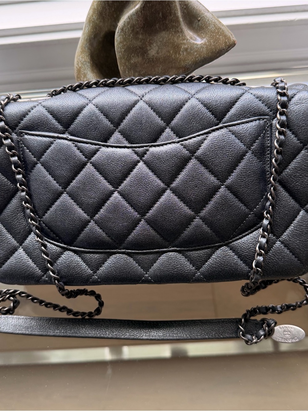 Authentic Chanel Classic Flap Bag Dark Silver Metallic Lambskin Silver Hardware - Picture 2 of 6